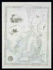 Parte da Austrália do Sul, de uma série de mapas mundiais publicada por John Tallis und Co, Nova York e Londres, década de 1850